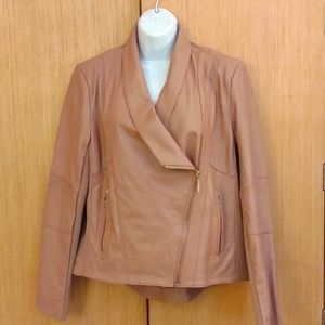 Iman SZ L Genuine Leather Tan Moto Jacket.